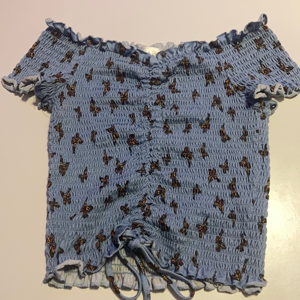 Blue and orange Butterfly Smocked Shirt